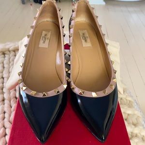 Valentino Garavani Black and Gold Studded Heels